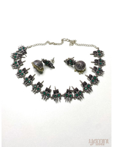 German Silver Green Contemporary Neclace Set