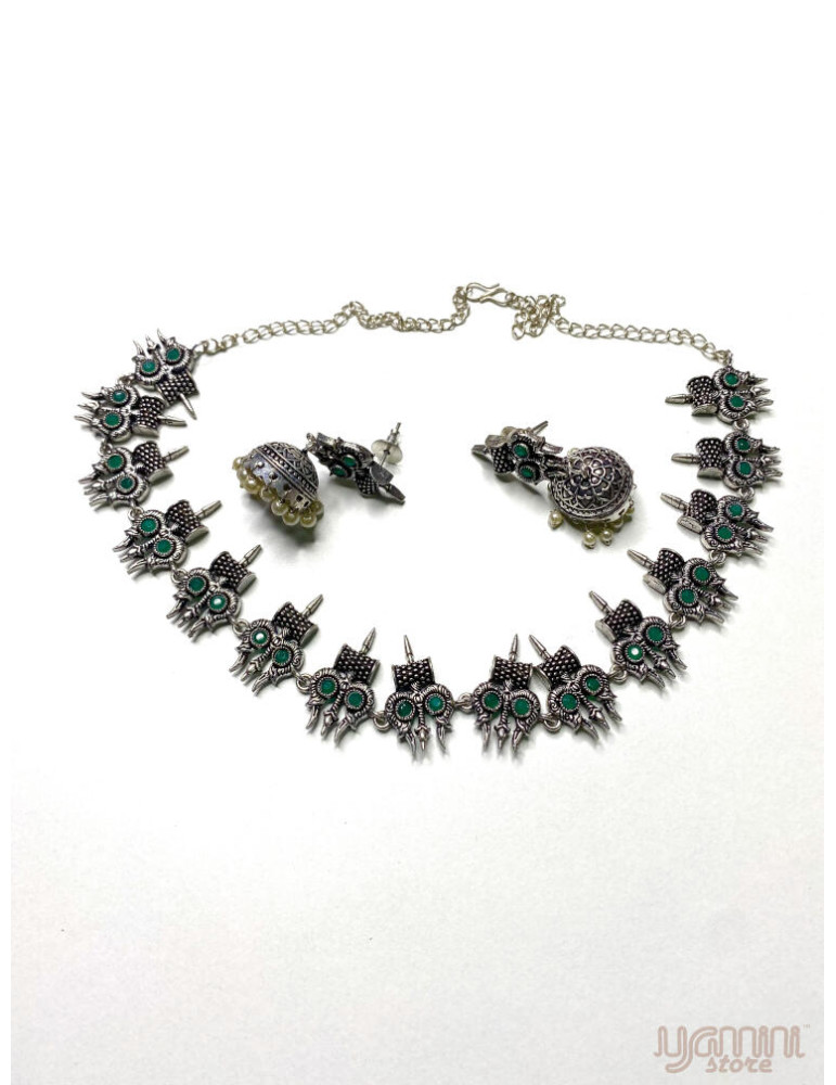 German Silver Green Contemporary Neclace Set