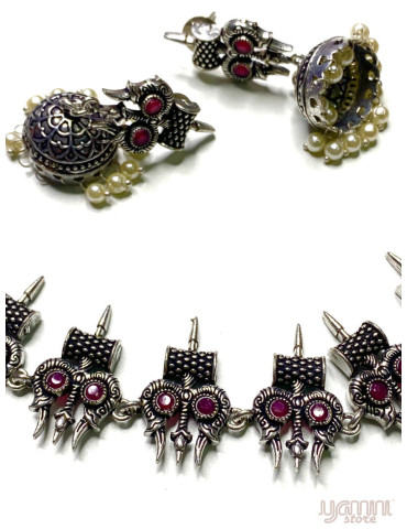 German Silver Pink Contemporary Necklace Set