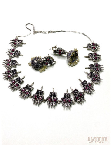 German Silver Pink Contemporary Necklace Set
