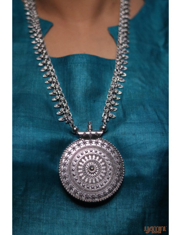 Oxidized Round Long Necklace Set