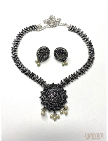 Oxidised Long Necklace Set