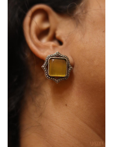 Silver Replica Blue Yellow Monalisa Stone Necklace Set