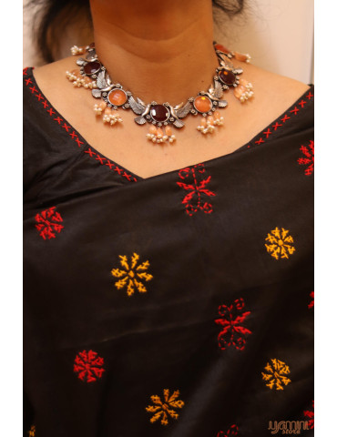 Silver Replica Maroon Orange Designer Neclace Set