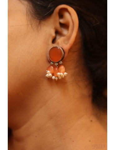 Silver Replica Maroon Orange Designer Neclace Set