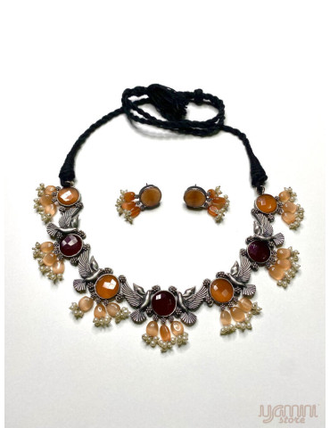Silver Replica Maroon Orange Designer Neclace Set