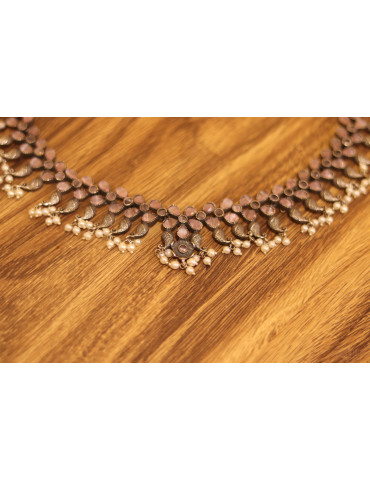 Silver Replica Peach Monalisa Stone Choker