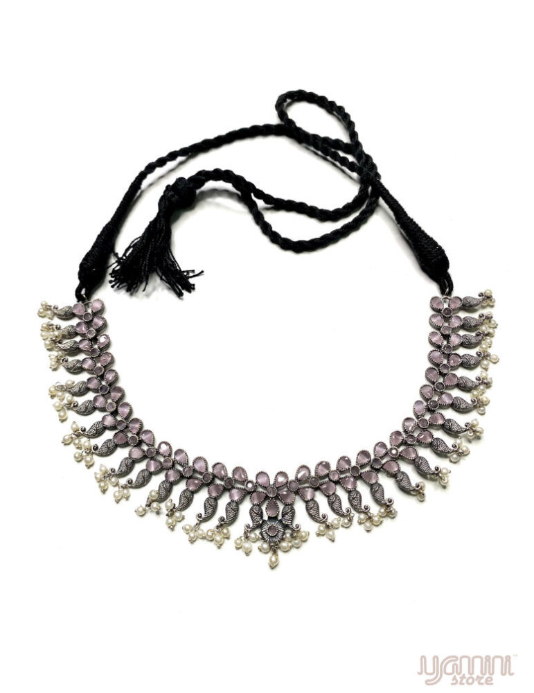 Silver Replica Peach Monalisa Stone Choker