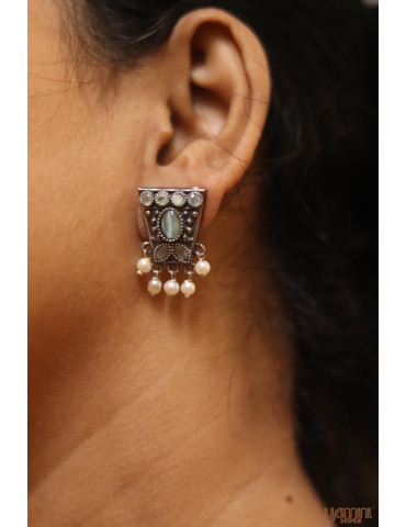 Silver Replica Olive Green Designer Necklace Set