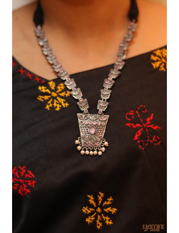 Silver Replica Peach Olive Green Designer Necklace Set