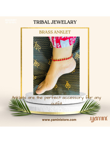 Handcrafted Tribal Jewellery Brass Beads Maroon Threaded Anklet for Women & Girls 1 Piece