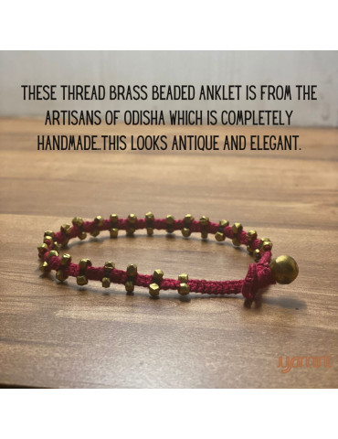 Handcrafted Tribal Jewellery Brass Beads Maroon Threaded Anklet for Women & Girls 1 Piece