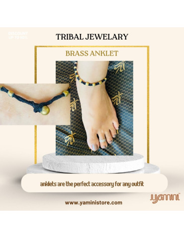 Handcrafted Tribal Jewellery Brass Beads Black Threaded Anklet for Women & Girls 1 Piece