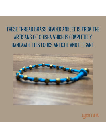 Handcrafted Tribal Jewellery Brass Beads Blue Threaded Anklet for Women & Girls 1 Piece