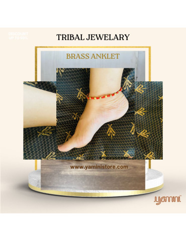 Handcrafted Tribal Jewellery Brass Beads Pink Threaded Anklet for Women & Girls 1 Piece