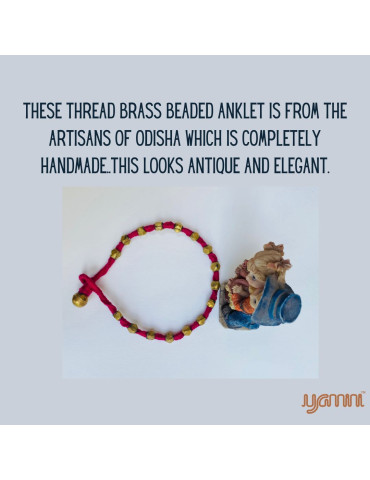 Handcrafted Tribal Jewellery Brass Beads Pink Threaded Anklet for Women & Girls 1 Piece