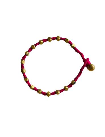 Handcrafted Tribal Jewellery Brass Beads Pink Threaded Anklet for Women & Girls 1 Piece