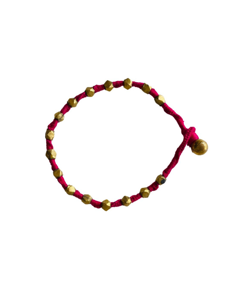 Handcrafted Tribal Jewellery Brass Beads Pink Threaded Anklet for Women & Girls 1 Piece