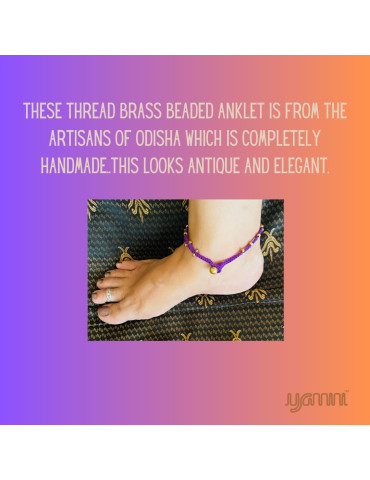 Handcrafted Tribal Jewellery Brass Beads Purple Threaded Anklet for Women & Girls 1 Piece