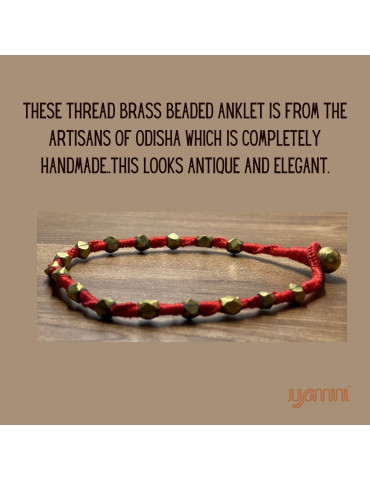 Handcrafted Tribal Jewellery Brass Beads Red Threaded Anklet for Women & Girls 1 Piece