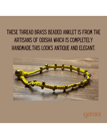 Handcrafted Tribal Jewellery Brass Beads Yellow Threaded Anklet for Women & Girls 1 Piece