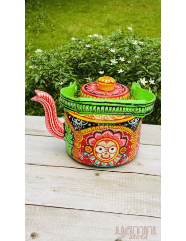 Painted Pattachitra Kettle with Patta Paste Design : Lord  Jagannath Hindu Mythology