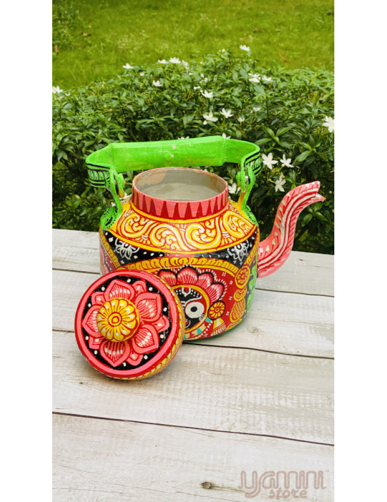 Painted Pattachitra Kettle with Patta Paste Design : Lord  Jagannath Hindu Mythology