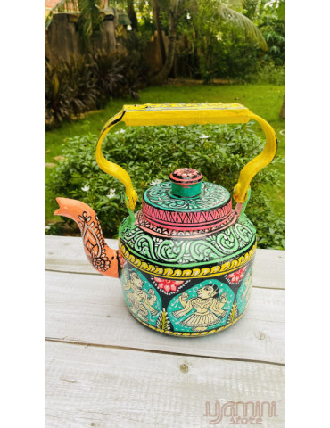 Painted Pattachitra Kettle with Patta Paste Design Figurine