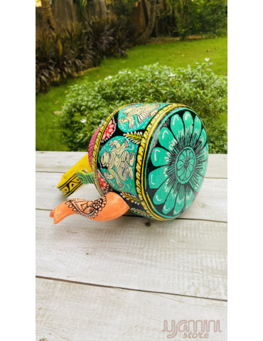 Painted Pattachitra Kettle with Patta Paste Design Figurine