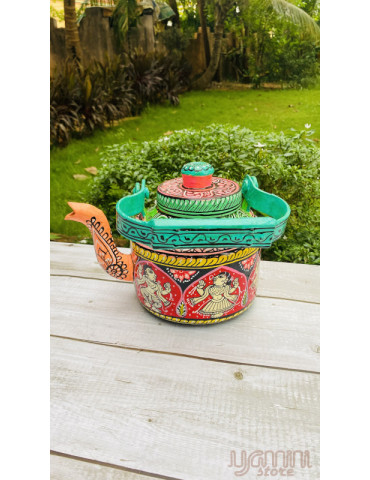 Painted Pattachitra Kettle with Patta Paste Design: Figurine
