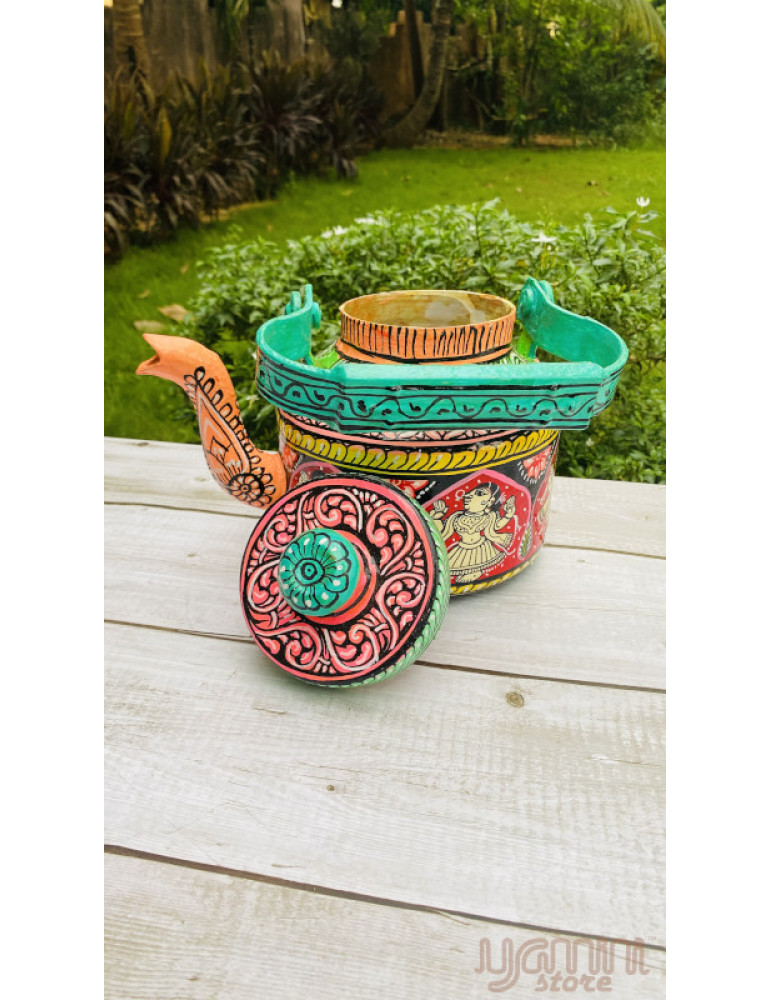 Painted Pattachitra Kettle with Patta Paste Design: Figurine