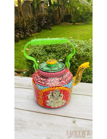 Painted Pattachitra Kettle with Patta Paste Design Godess Laxmi Hindu Mythology