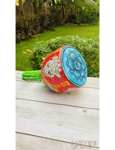 Painted Pattachitra Kettle with Patta Paste Design Godess Laxmi Hindu Mythology