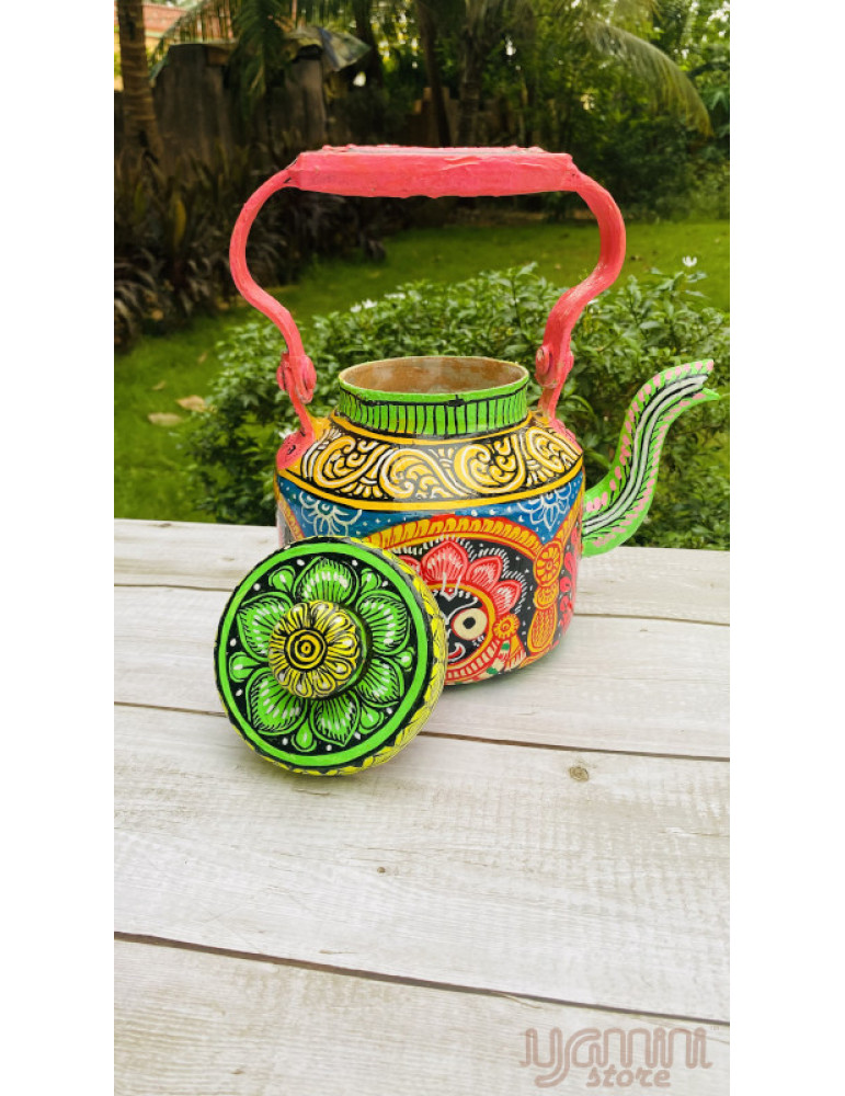 Painted Pattachitra Kettle with Patta Paste Design: Lord Jagannath
