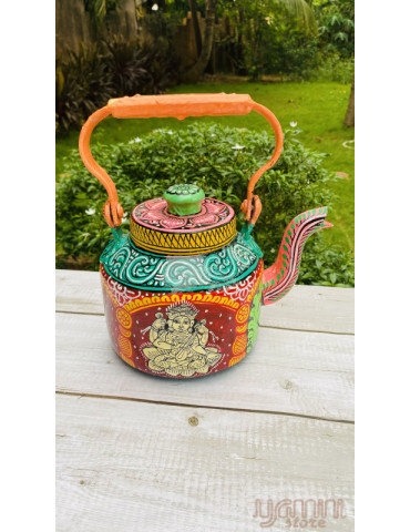 Painted Pattachitra Kettle with Patta Paste Design :Goddess Laxmi & Lord Ganesh