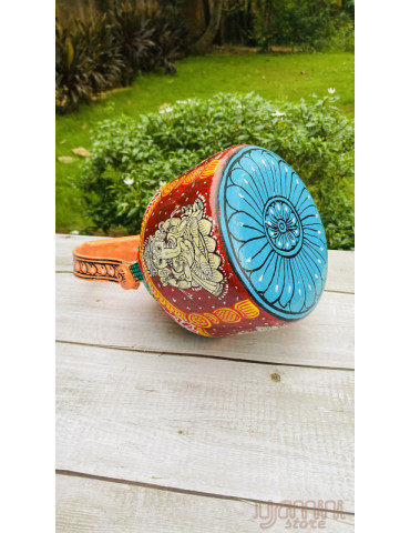 Painted Pattachitra Kettle with Patta Paste Design :Goddess Laxmi & Lord Ganesh