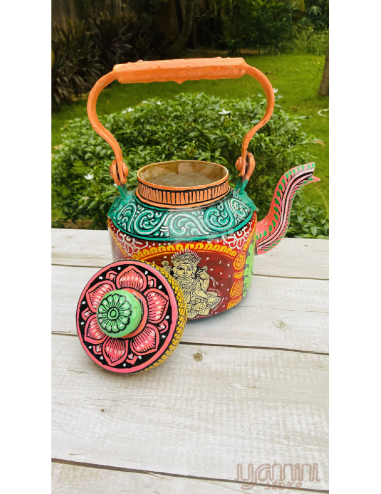 Painted Pattachitra Kettle with Patta Paste Design :Goddess Laxmi & Lord Ganesh