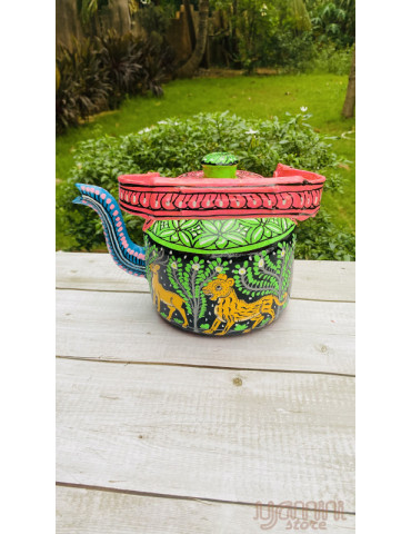 Painted Pattachitra Kettle with Patta Paste Design : Animal Motifs