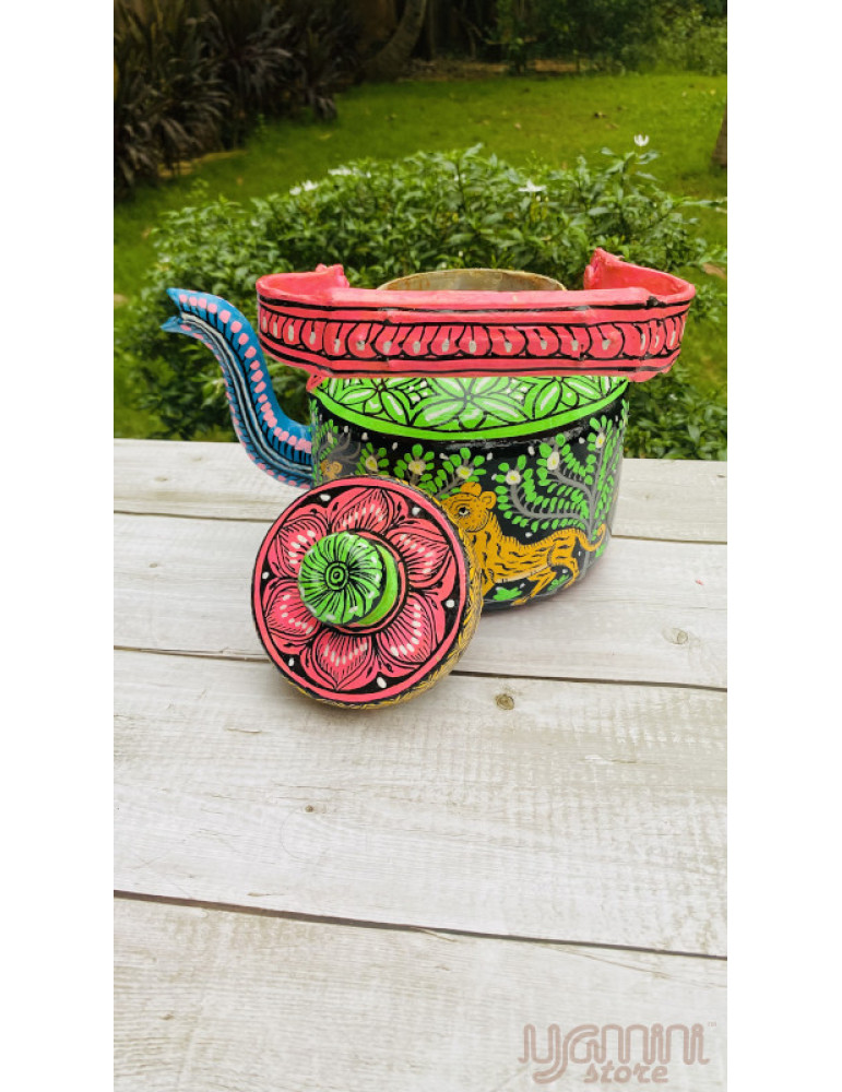 Painted Pattachitra Kettle with Patta Paste Design : Animal Motifs