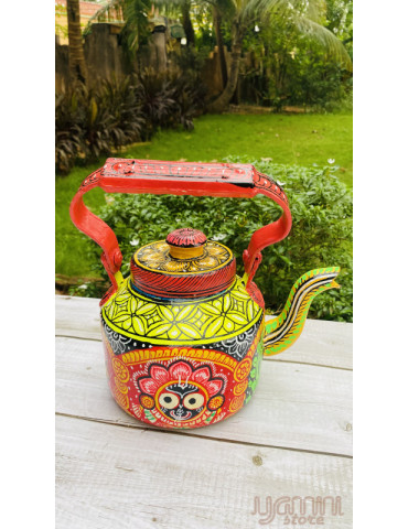 Painted Pattachitra Kettle with Patta Paste Design : Lord Jagannath Balabhadra & Subhadra