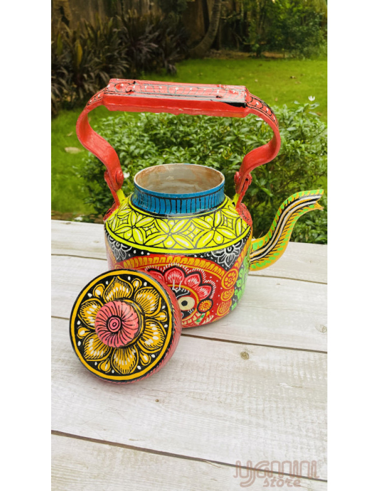 Painted Pattachitra Kettle with Patta Paste Design : Lord Jagannath Balabhadra & Subhadra