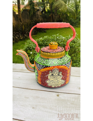 Painted Pattachitra Kettle with Patta Paste Design: Goddess Laxmi