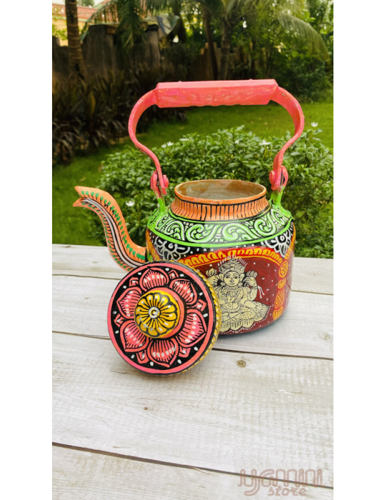 Painted Pattachitra Kettle with Patta Paste Design: Goddess Laxmi