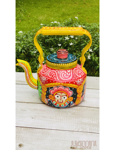 Painted Pattachitra Kettle with Patta Paste Design : Lord Jagannath Balabhadra Subhadra