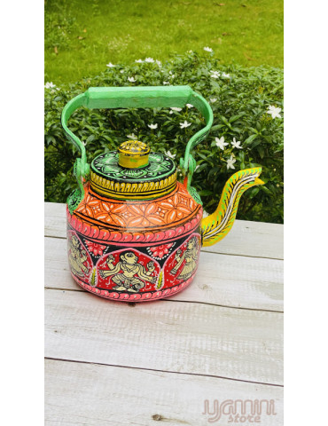 Painted Pattachitra Kettle with Patta Paste Design : Lord Jagannath Balabhadra Subhadra