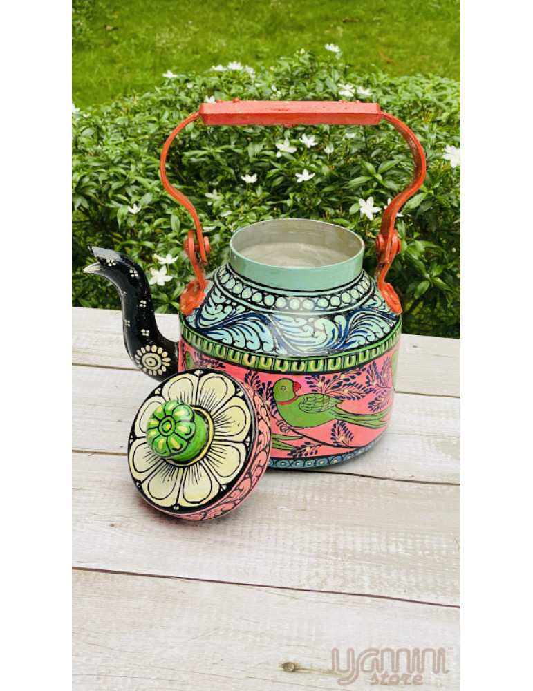 Painted Pattachitra Kettle Design : Parrots & Motifs
