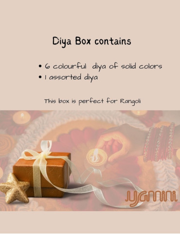 Yamini Terracotta Mitti Diya Set of 6 + 1 Colorful diyas, assorted colored main diya, 3 colors set of 2 side diyas